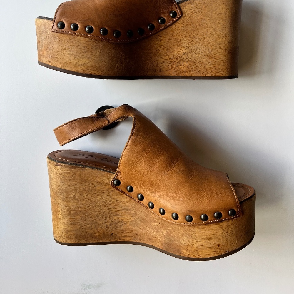 Free People Leather Platform Clog Wedges